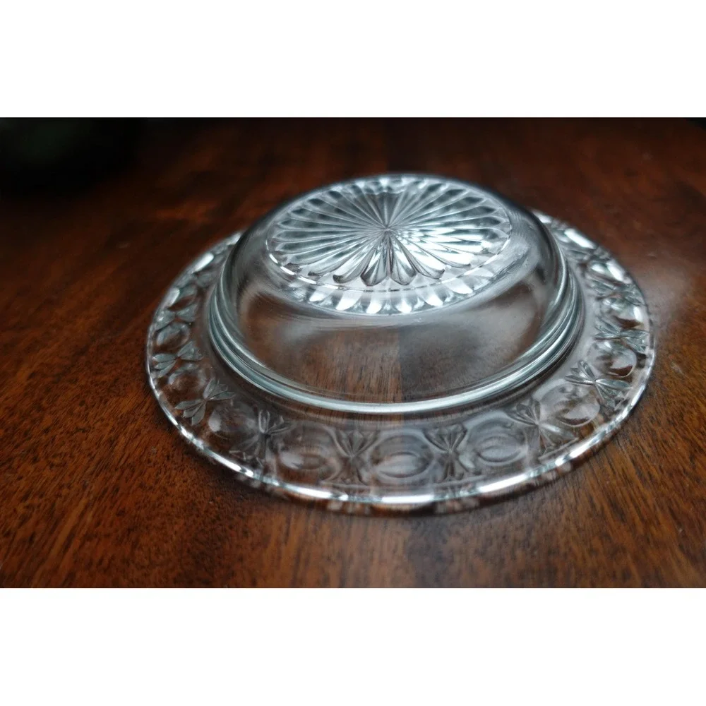 Vintage clear pressed‎ glass round butter dish plate-base plate